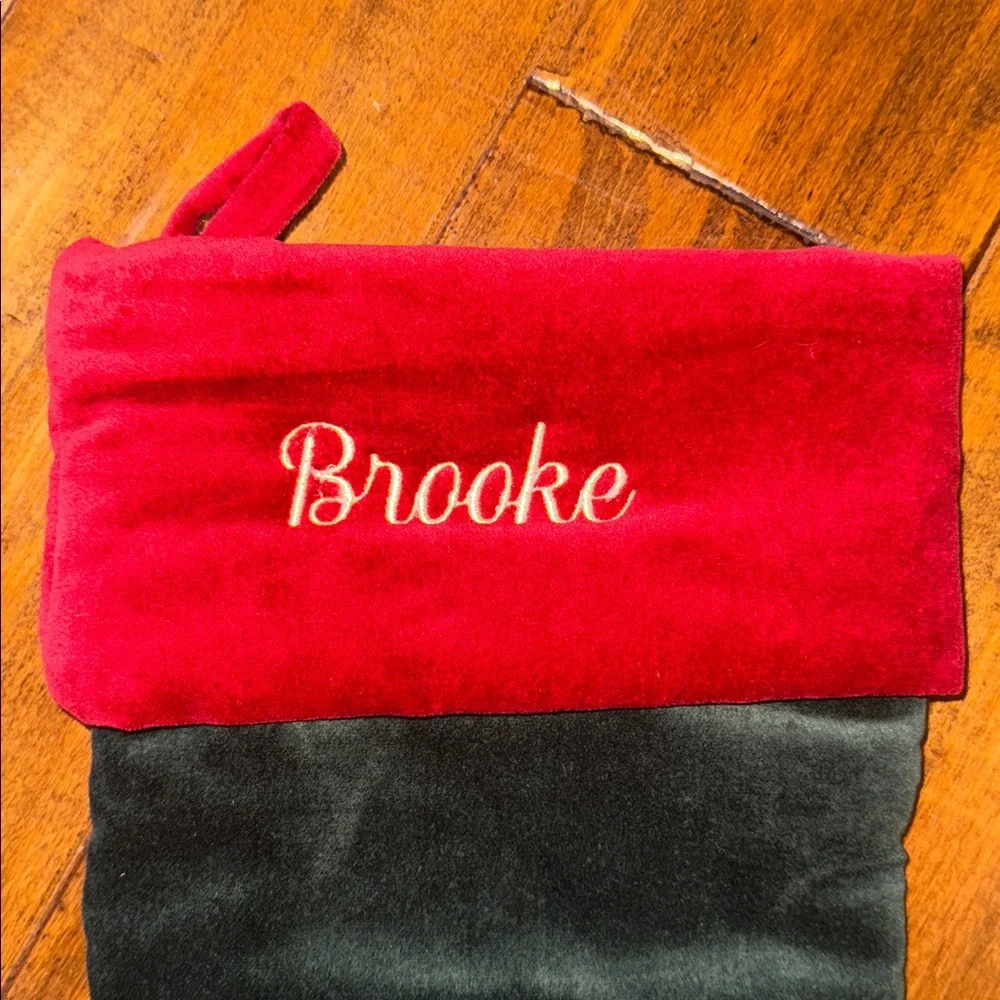 Pottery Barn BROOKE Classic Velvet Christmas Stocking RED & Green New!